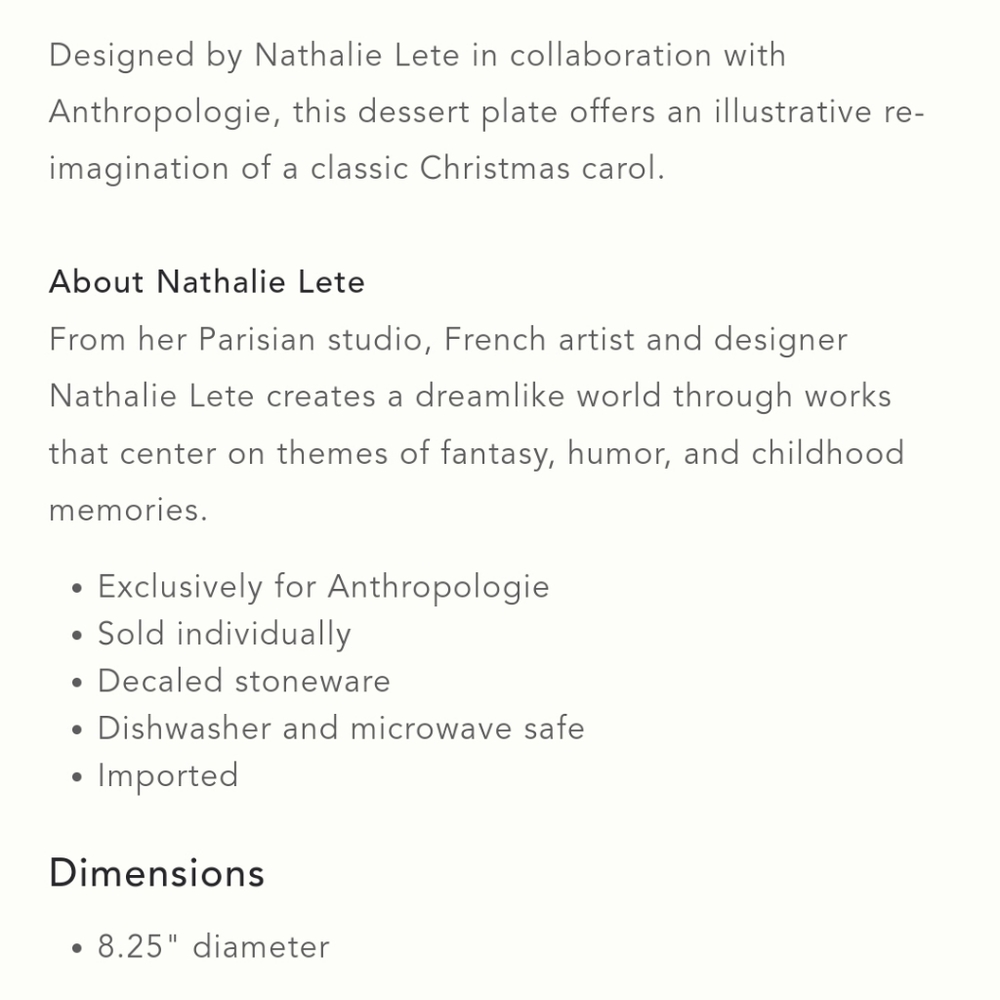 Anthropologie Nathalie Lete 12 Days of Christmas Plate -  3 French Hens - Picture 5 of 8